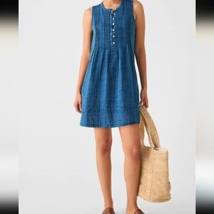 Faherty Isha Organic Cotton Indigo Elevated Basic Midi Dress, Small